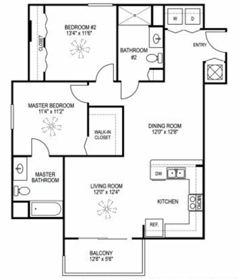 Two Bedroom Floor Plan at West Brickell View Senior Apartments in Miami, FL